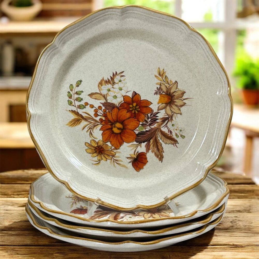 4 VTG Mikasa Garden Club Harvest Bouquet Dinner Plates 10,75” 455 Made In Japan